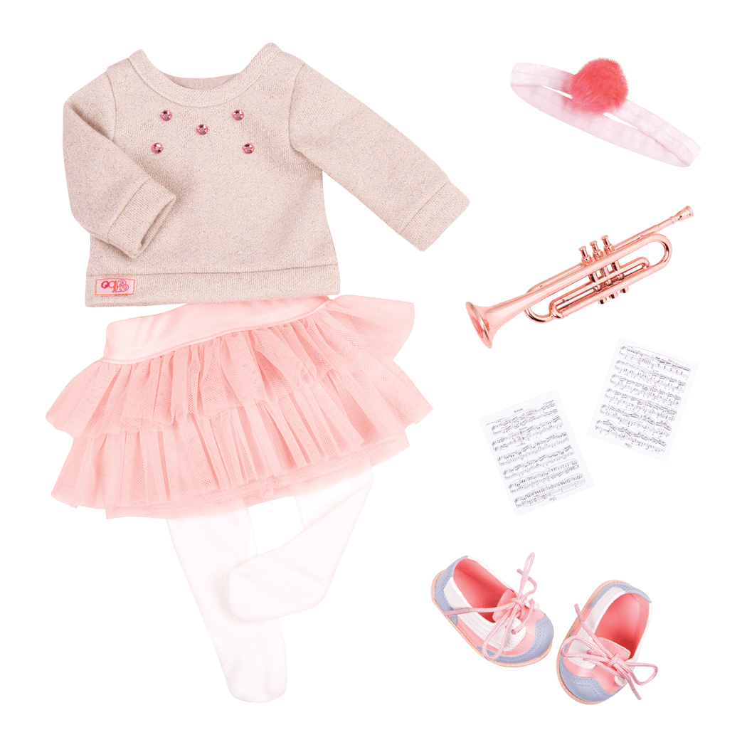 Fashion Notes Music outfit with trumpet for 18-inch Dolls