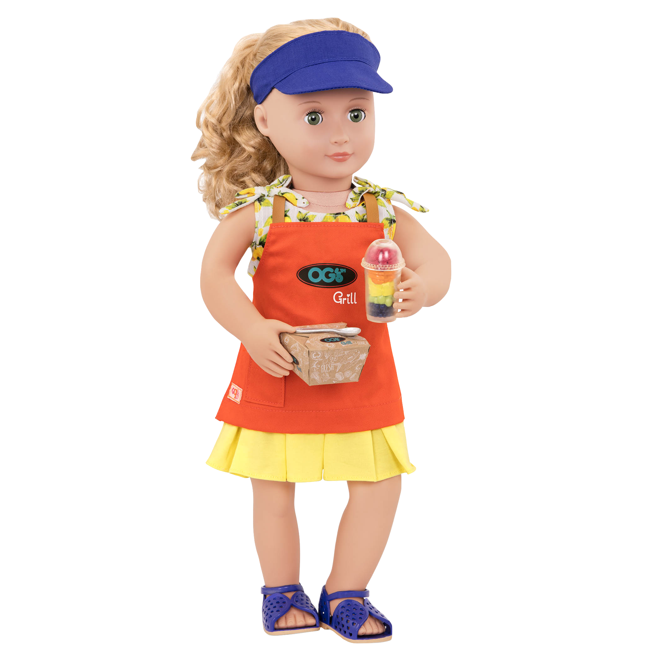 Jenny wearing clothes and holding Apron