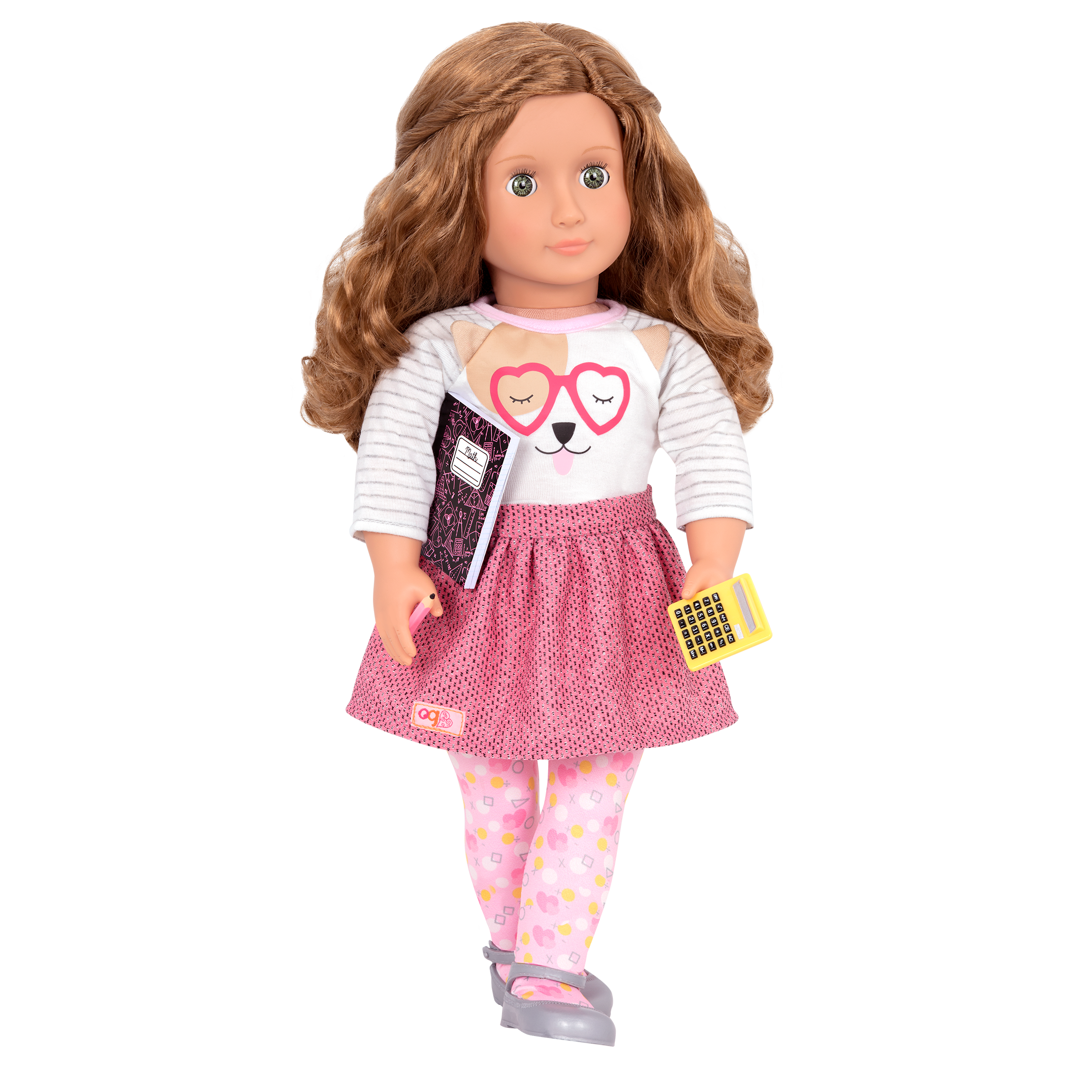 Lucy Grace wearing Classroom Cutie outfit with school supplies