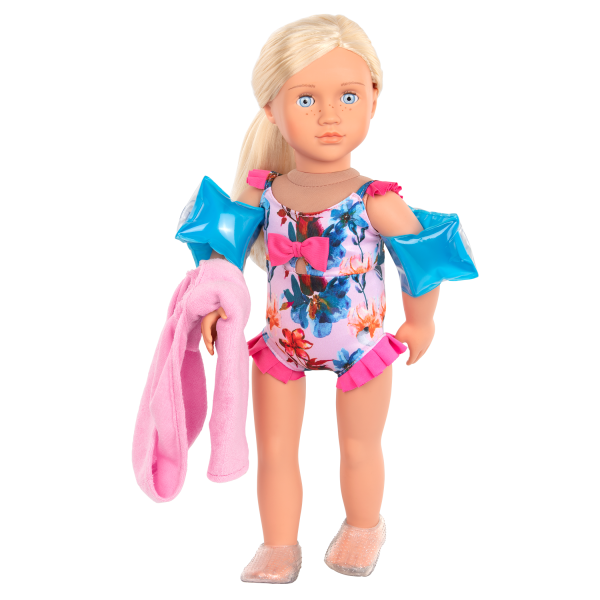 Seaside Blossom Floral Swimsuit Outfit for 18-inch Dolls