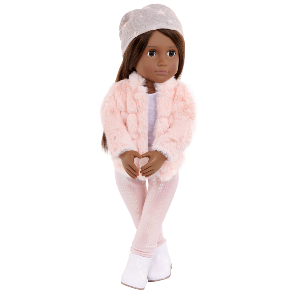 Our Generation Doll Wearing Hat & Pink Faux-Fur Coat