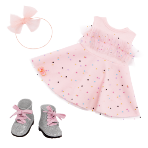 Our Generation "Pink and Colorful" Outfit for 18" Doll including dress, boots and headband