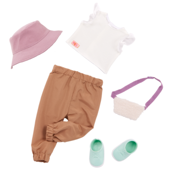 Our Generation 18 inch Doll Roam Outfit including pants, top, hat, shoes and bag