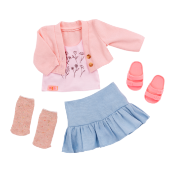 Our Generation Country Charm Outfit for an 18 inch Dolls including a top, skirt, socks and sandals