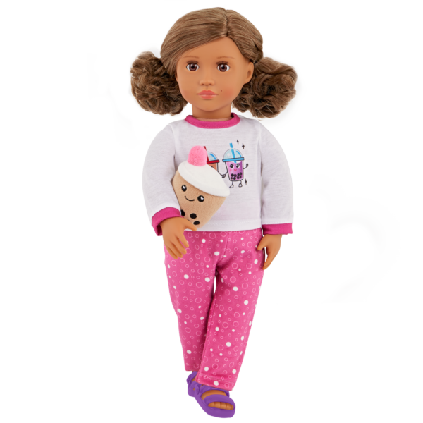 Our Generation Doll in Pajama Holding Bubble Tea Plush