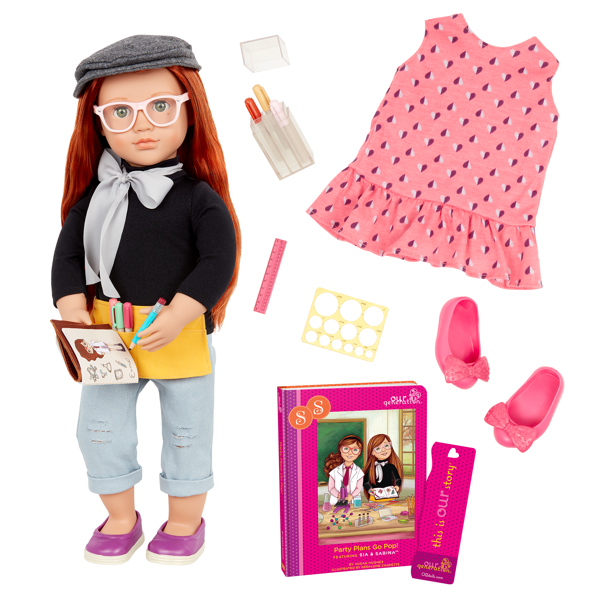 Our Generation Posable 18-inch Artist Doll Sabina & Storybook