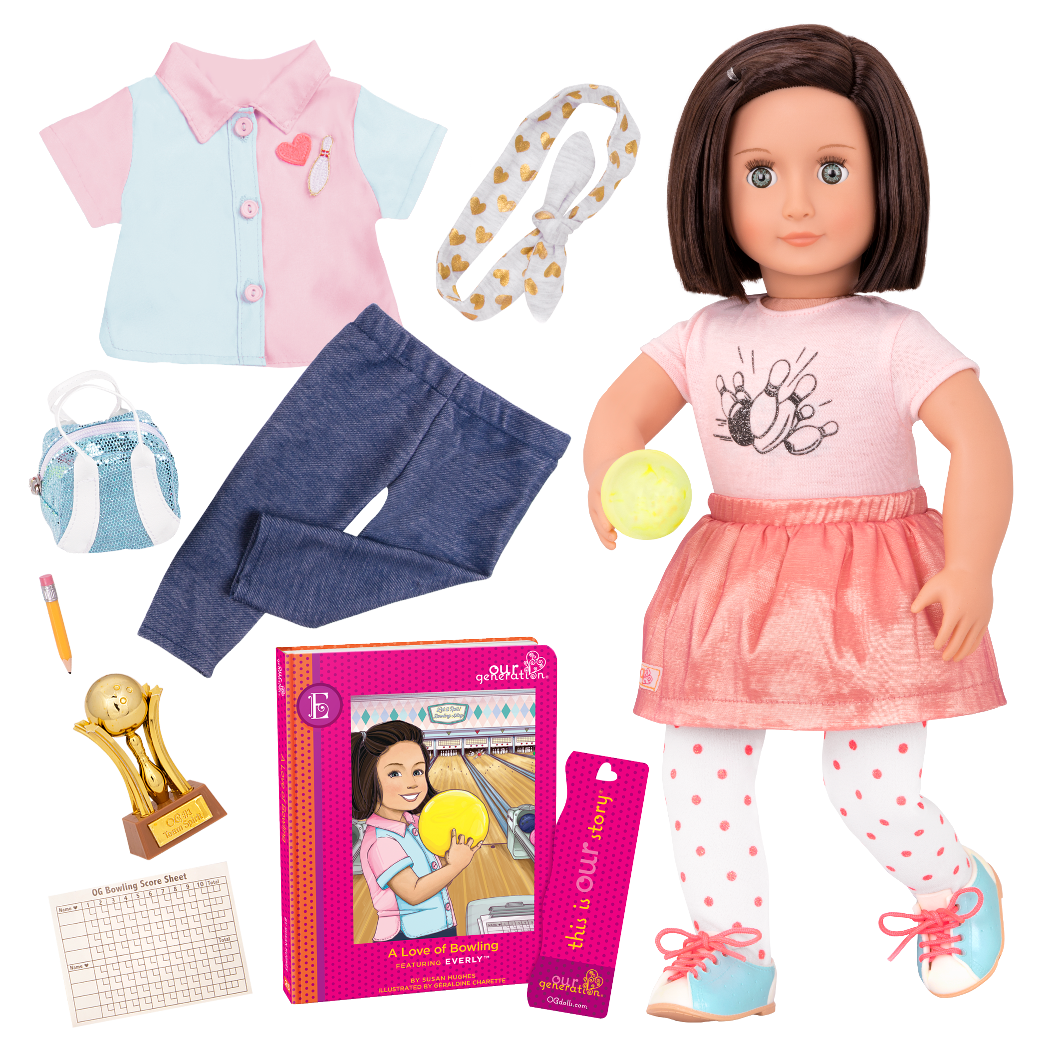 Everly Deluxe 18-inch Bowling Doll with Storybook