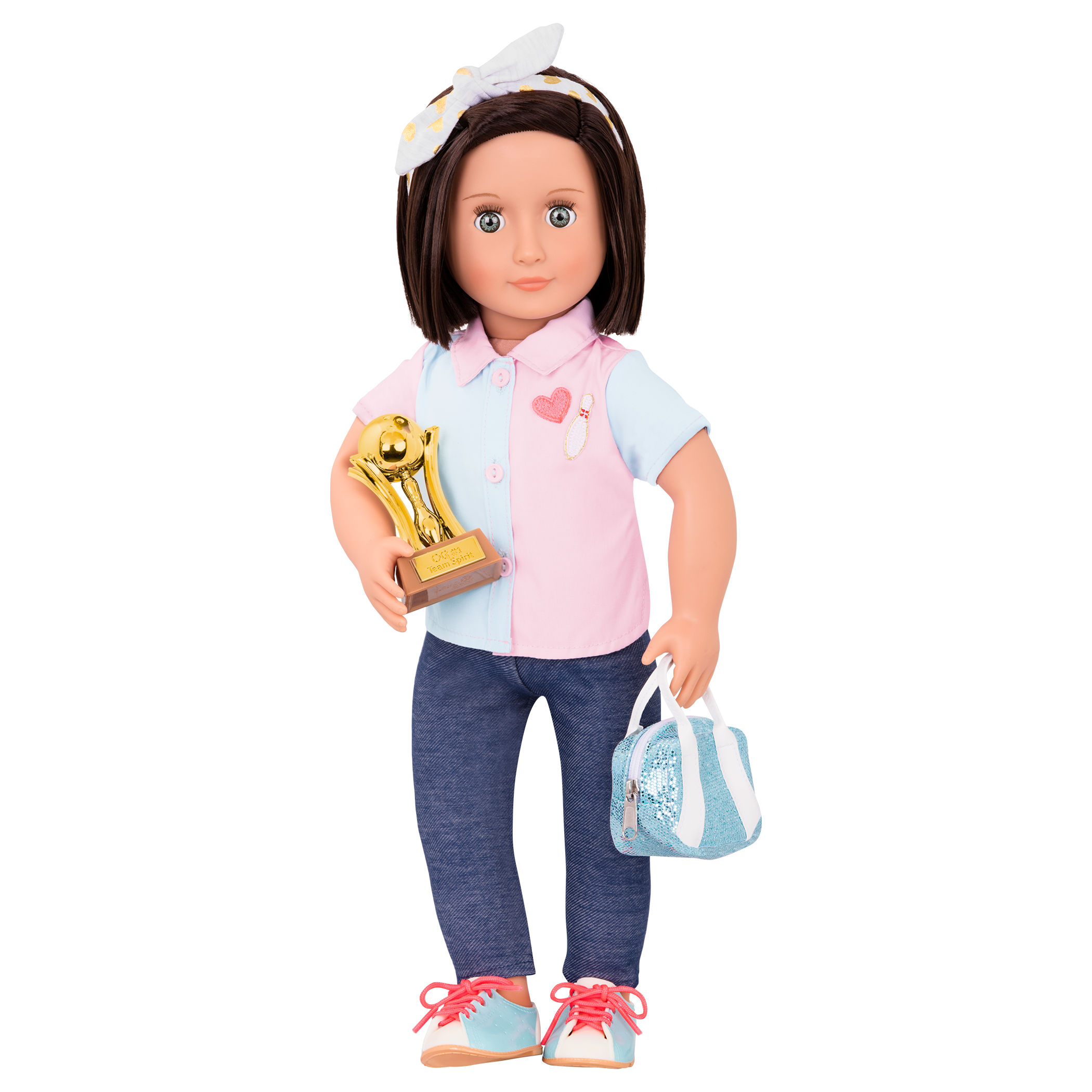 Everly Deluxe 18-inch Bowling Doll wearing uniform