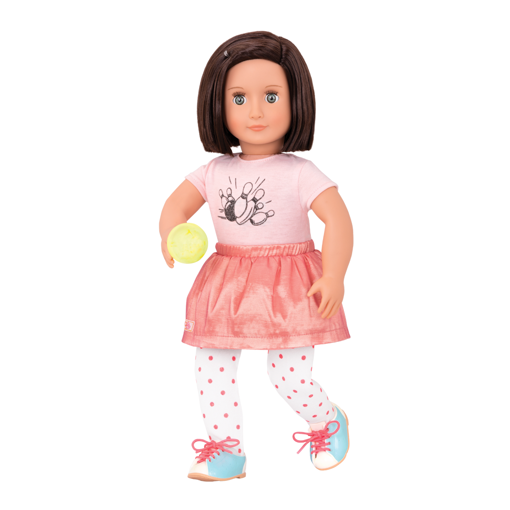 Everly Deluxe 18-inch Bowling Doll with pink skirt