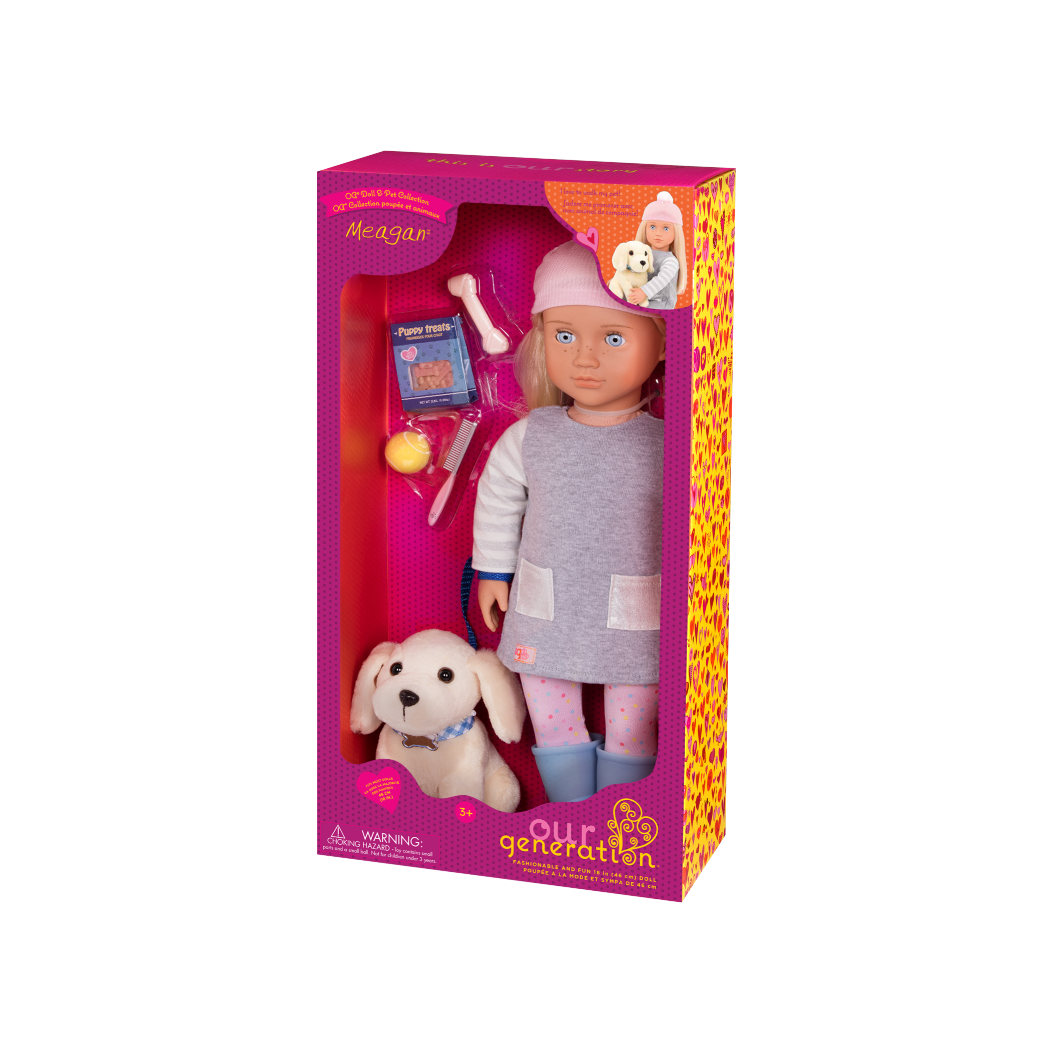 Meagan and Golden Retriever 18-inch doll and pet in packaging