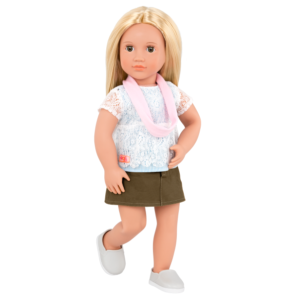 Deluxe 18-inch Train Travel Doll Joanie with scarf