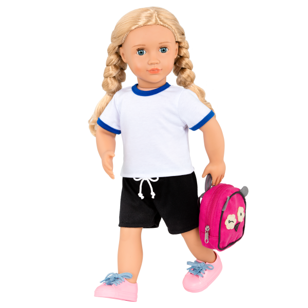18-inch Deluxe School Doll Hally with backpack accessories