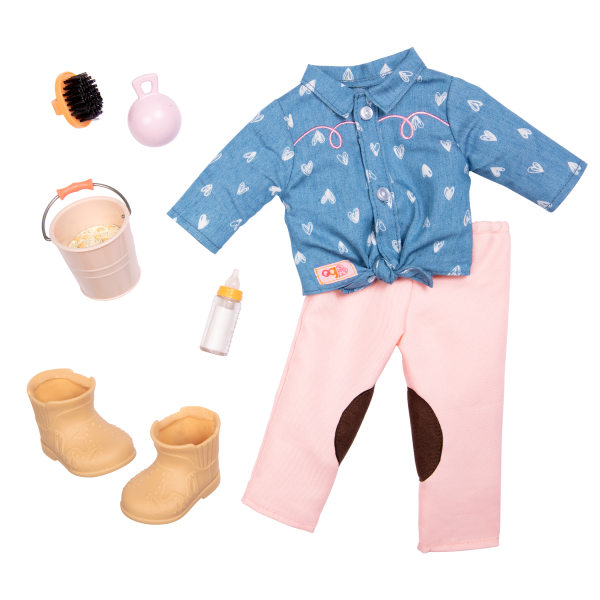 18-inch Equestrian Doll Horseback Riding Outfit Heart Shirt Pink & Blue