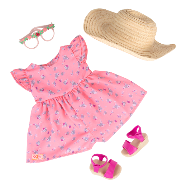 18-inch Doll Dahlia Pink Floral Dress Outfit