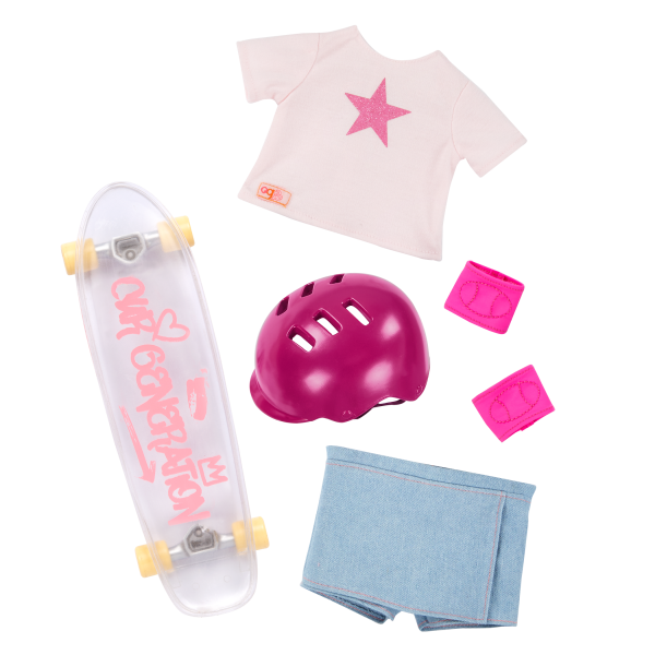 Our Generation Posable 18-inch Doll Ollie Outfit & Skateboard Accessory
