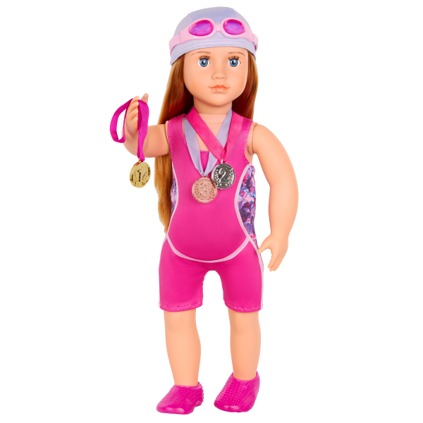 18-inch Posable Swimmer Doll Maya Swim Cap