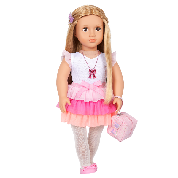 Our Generation 18-inch Fashion Doll Thea Ruffle Skirt Outfit Charm Necklace Purse Accessory