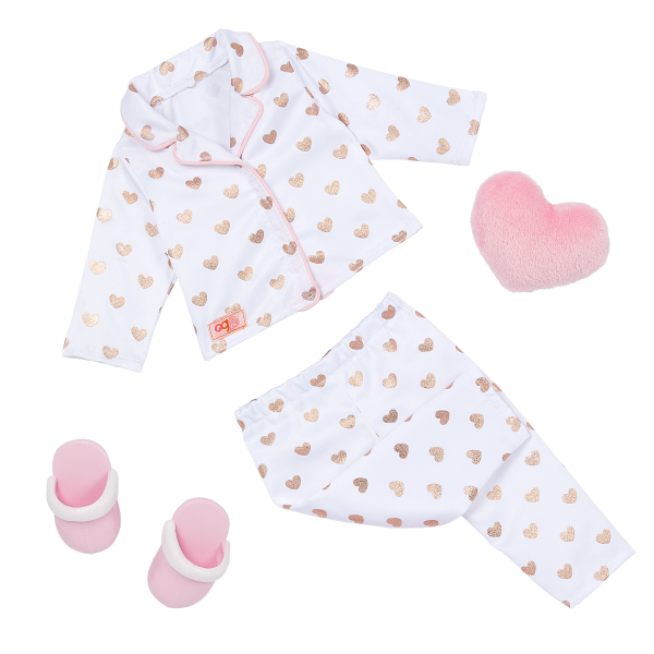 Our Generation Polka Hearts Pajama Outfit & Plush Pillow 18-inch Slumber Party Doll Serenity