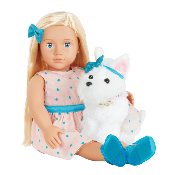 Our Generation 18-inch Doll Cadence Holding Pet Puppy