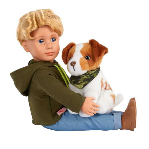 Our Generation 18-inch Boy Doll Elliot Sitting with Pet Dog Plush