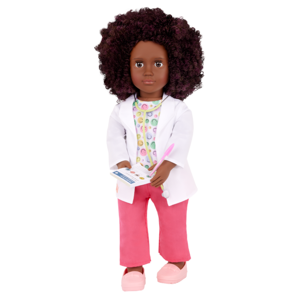 Our Generation 18-inch Pediatrician Doll Ariya with Stethoscope and Writing on Medical Form
