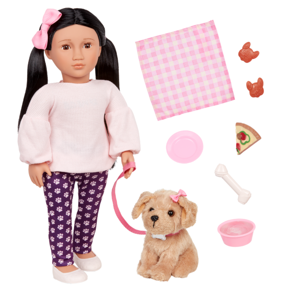 Our Generation 18-inch Doll Jin & Pet Dog Plush Charm