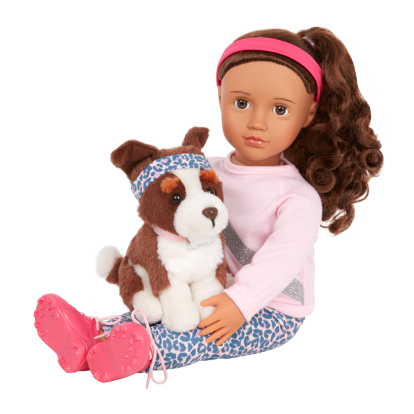 Our Generation 18-inch Doll & Pet Set Natalia Sitting with Puppy Nillie