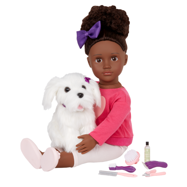 Our Generation 18-inch Doll Choyce Sitting with Pet Puppy Jewel