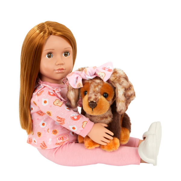 Our Generation 18-inch Doll Claudia Sitting with Pet Puppy Cinnamon