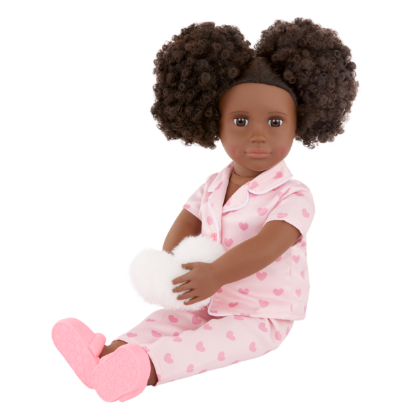 Our Generation Doll Tanisha Sitting & Holding Heart-Shaped Pillow