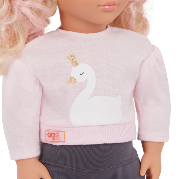 Our Generation 18-inch Fashion Doll Eliana Wearing a Glittery Swan Outfit