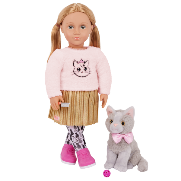 Our Generation 18-inch Doll Melena & Pet Cat Plush Mittens