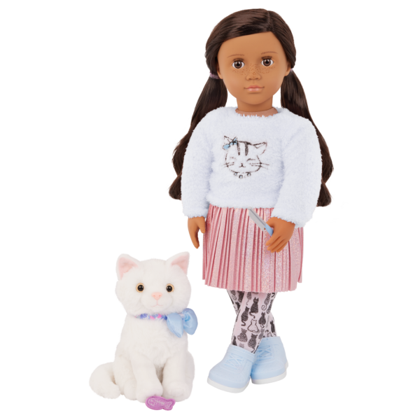 Our Generation 18-inch Doll Carlina & Pet Cat Plush Opal