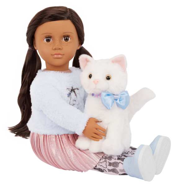 Our Generation 18-inch Doll Carlina & Cat Plush Stuffed Animal Opal