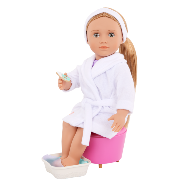 Our Generation Doll Serafina Sitting with Feet in Foot Bath
