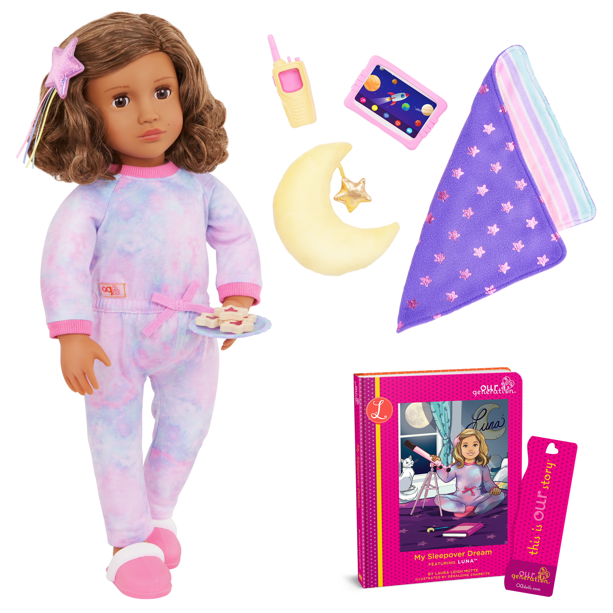Our Generation 18-inch Slumber Party Doll Luna & Storybook