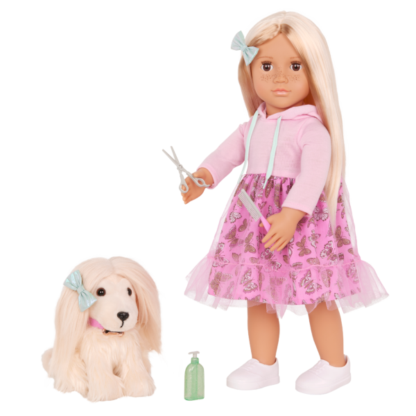 Our Generation Doll Hattie Holding Pet Grooming Accessories