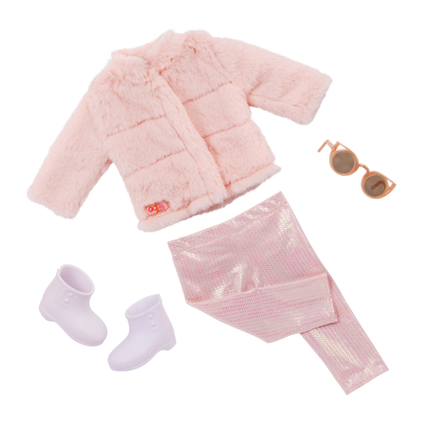 Our Generation 18-inch Doll Pink Faux-Fur Coat Outfit