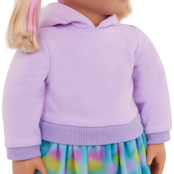 Close up of OG Doll Andy and her hoodie