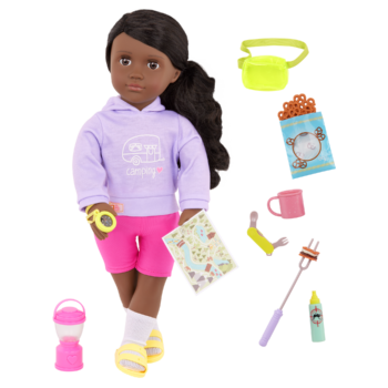 Our Generation 18 inch Doll Elissa with camping accessories