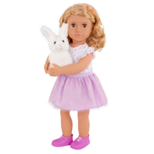 Our Generation 18 inch Doll Tabby holding her pet bunny Summer