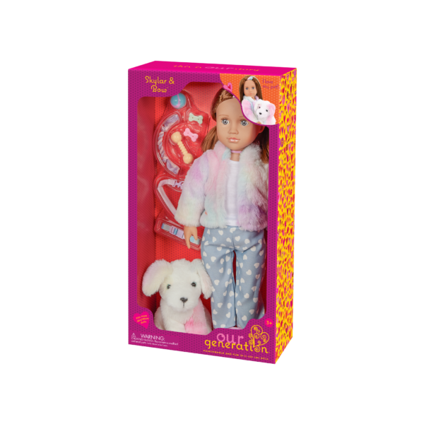Our Generation 18" Doll Skylar and her Dog Bow in packaging