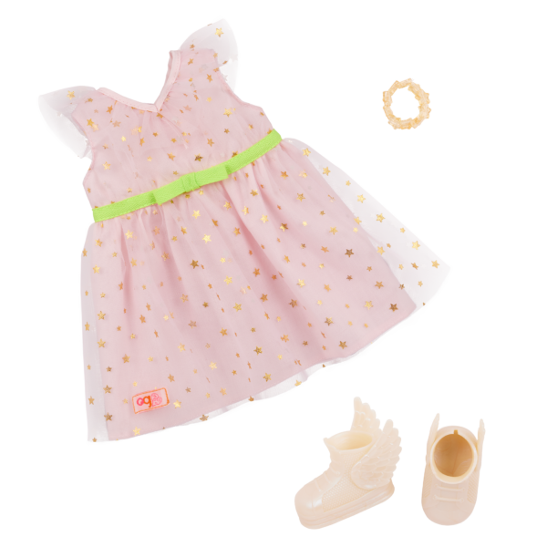 Outfit for OG Doll Wishes including a dress, boots with wings and a bracelet
