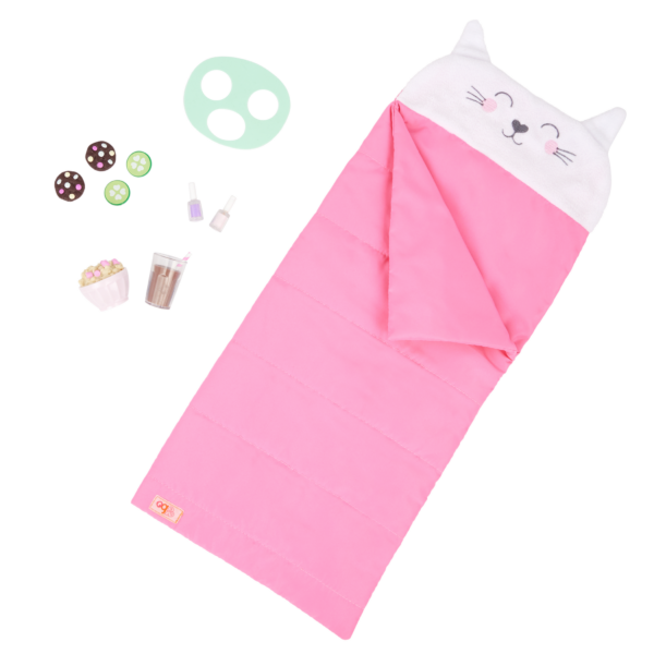 Accessories for Our Generation 18 inch Doll Larissa including sleeping bag, facial mask, snacks and nail polish