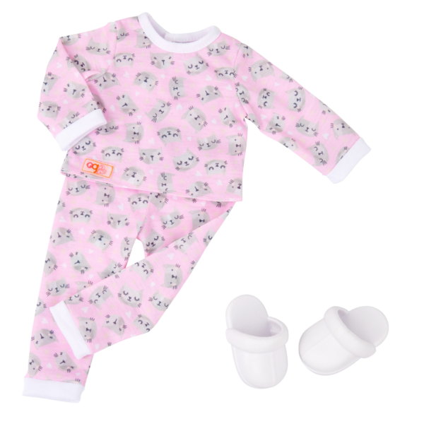 Outfit for 18 inch doll Larissa including cat pajamas and slippers