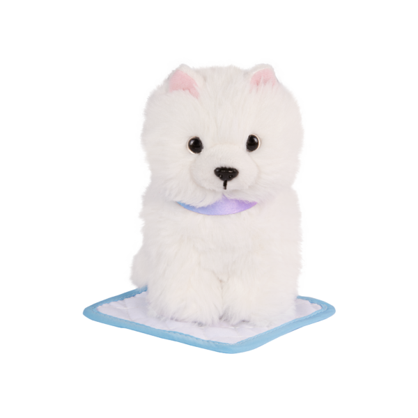 OG Pet Dog Pearl sitting on a training pad
