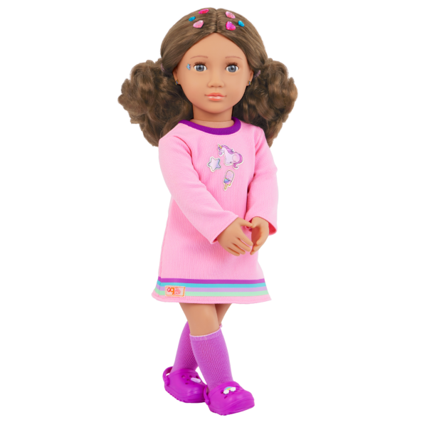 Our Generation Doll Finley in Pink Rainbow Dress