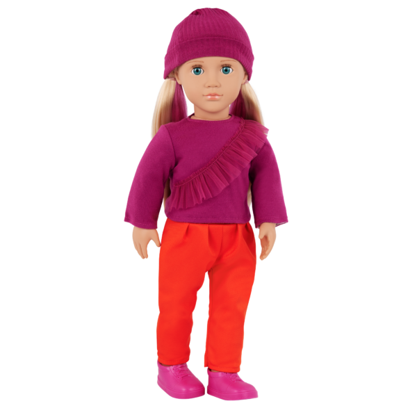 Our Generation 18-inch Doll Shay in Fuchsia & Orange Color Block Outfit