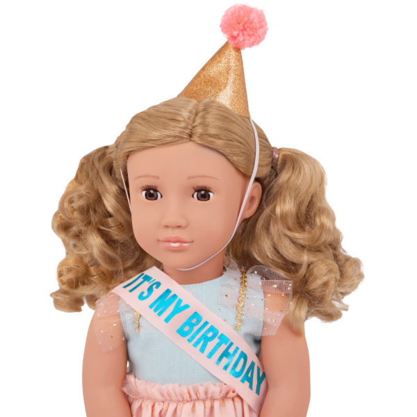 Our Generation 18-inch Birthday Doll Romy Wearing Party Hat