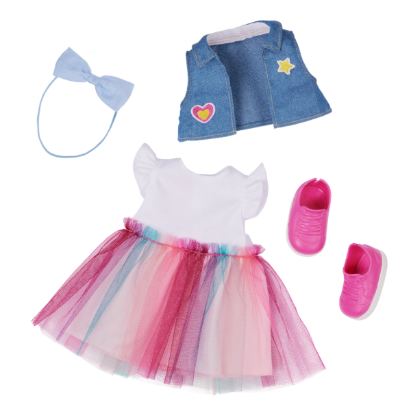 Our Generation Doll Rainbow Skirt & Denim Vest School Outfit